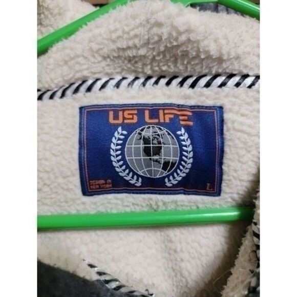 U.S Life Men's Gray Hooded Zip Up Fleece Lined Insulated Sleeves SZ L #180 - Picture 3 of 7